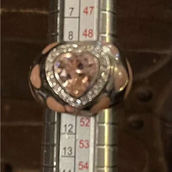 Sterling Silver Ring with Pink Enamel Hearts and Faceted Pink Heart Stones Sz 5 - Picture 3 of 10